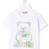 ( Nouvelle Collection ) Moschino Kids 10101 BIANCO T-shirt à Logo Brodé Enfant -Moschino Kids Soldes Boutique 17918517 37870686 600