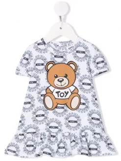 ( Nouvelle Collection ) Moschino Kids 83670 BIANCO Robe Volantée à Motif Teddy Enfant