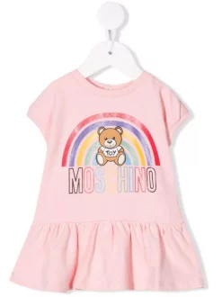 ( Nouvelle Collection ) Moschino Kids 50209 ROSA CHIARO Robe à Logo Imprimé Enfant