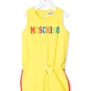 ( Nouvelle Collection ) Moschino Kids 50317 GIALLO Combishort à Logo Imprimé Enfant