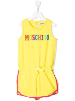 ( Nouvelle Collection ) Moschino Kids 50317 GIALLO Combishort à Logo Imprimé Enfant