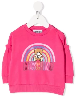 ( Nouvelle Collection ) Moschino Kids 50557 FUCSIA Sweat à Logo Imprimé Enfant