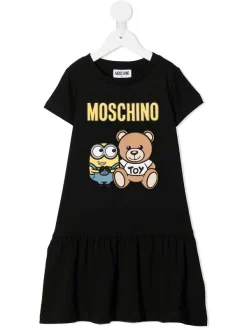 ( Nouvelle Collection ) Moschino Kids Robe Teddy à Logo Imprimé 60100 BLACK