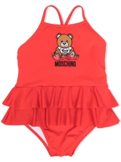 ( Nouvelle Collection ) Moschino Kids Maillot De Bain Volanté à Logo Imprimé Enfant