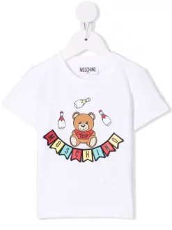 ( Nouvelle Collection ) Moschino Kids T-shirt à Logo Brodé BIANCO OTTICO