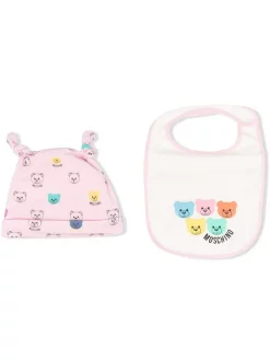 ( Nouvelle Collection ) Moschino Kids 83421 LILAC TOY HEADS Trousseau De Naissance Teddy Bear En Coton Biologique Enfant