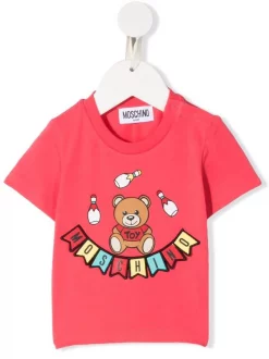 ( Nouvelle Collection ) Moschino Kids 50218 STRAWBERRY T-shirt Teddy Bear à Logo Imprimé Enfant