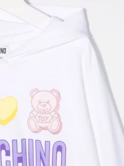 ( Nouvelle Collection ) Moschino Kids 10101 OPTICAL WHITE Hoodie à Logo Imprimé Enfant -Moschino Kids Soldes Boutique 17935943 37825666 600