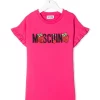 ( Nouvelle Collection ) Moschino Kids 50557 FLAMBE PINK Robe à Logo Imprimé Enfant