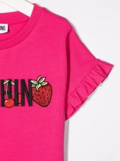 ( Nouvelle Collection ) Moschino Kids 50557 FLAMBE PINK Robe à Logo Imprimé Enfant -Moschino Kids Soldes Boutique 17936104 37960626 600