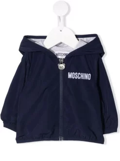 ( Nouvelle Collection ) Moschino Kids Hoodie Zippé à Imprimé Teddy Bear 40016 BLUE
