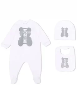( Nouvelle Collection ) Moschino Kids Trousseau De Naissance à Logo Imprimé 10101 OPTICAL WHITE