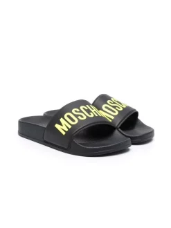 ( Nouvelle Collection ) Moschino Kids Claquettes à Logo Imprimé 02 NERO-VERDE