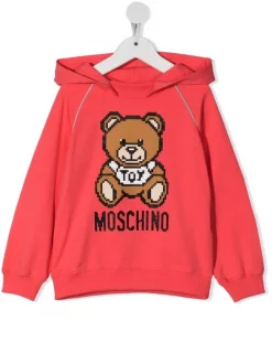 ( Nouvelle Collection ) Moschino Kids Hoodie Teddy à Logo Imprimé 50218 FRAGOLA