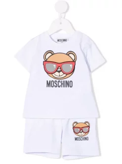 ( Nouvelle Collection ) Moschino Kids 10101 BIANCO Ensemble Haut-shirt à Imprimé Teddy Enfant