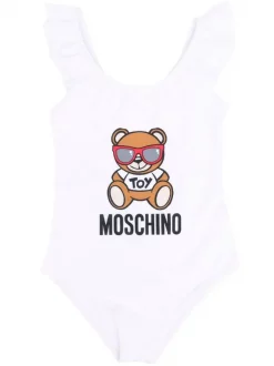 ( Nouvelle Collection ) Moschino Kids 10101 BIANCO OTTICO Maillot De Bain à Logo Teddy Bear Enfant
