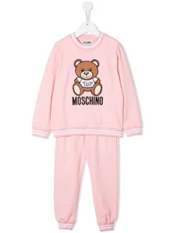 ( Nouvelle Collection ) Moschino Kids 50209 ROSA Survêtement à Imprimé Teddy Bear Enfant
