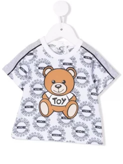 ( Nouvelle Collection ) Moschino Kids 83670 BIANCO T-shirt à Logo Teddy Bear Enfant