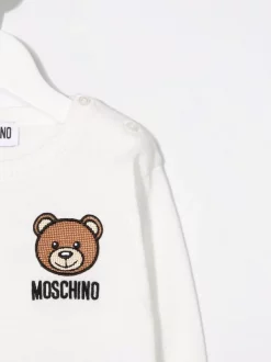( Nouvelle Collection ) Moschino Kids 10101 BIANCO OTTICO Sweat à Broderies Teddy Bear Enfant -Moschino Kids Soldes Boutique 17971809 37919216 600