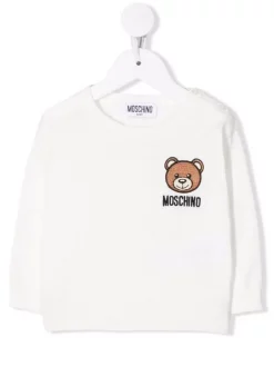 ( Nouvelle Collection ) Moschino Kids 10101 BIANCO OTTICO Sweat à Broderies Teddy Bear Enfant