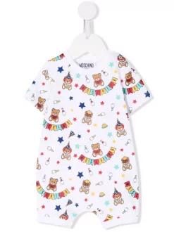 ( Nouvelle Collection ) Moschino Kids 83593 BIANCO Barboteuse Teddy Bear En Coton Enfant
