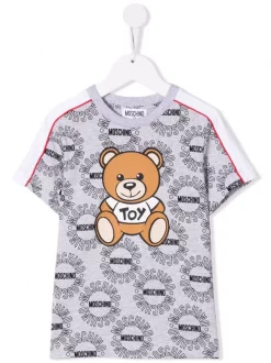 ( Nouvelle Collection ) Moschino Kids 83395 GRIGIO T-shirt Teddy Bear à Imprimé Monogrammé Enfant