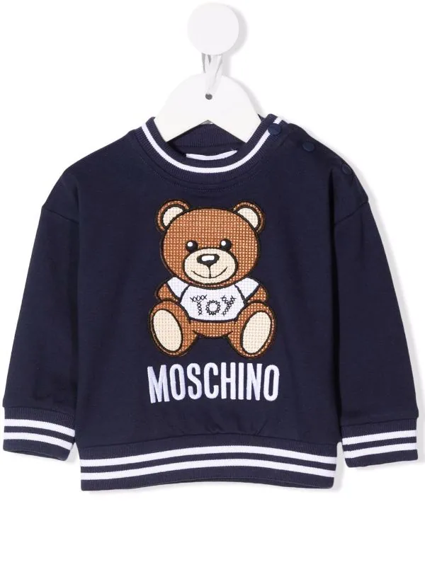 ( Nouvelle Collection ) Moschino Kids 40016 BLU NAVY Sweat Teddy Bear En Coton Enfant 3 ( Nouvelle Collection ) Moschino Kids 40016 BLU NAVY Sweat Teddy Bear En Coton Enfant