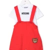 ( Nouvelle Collection ) Moschino Kids Ensemble Haut-salopette à Patch Logo 50109 ROSSO -Moschino Kids Soldes Boutique 17993632 37978579 600