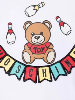 ( Nouvelle Collection ) Moschino Kids Trousseau De Naissance à Imprimé Teddy Bear 10101 BIANCO OTTICO -Moschino Kids Soldes Boutique 17994571 37981200 600
