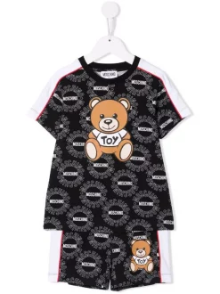 ( Nouvelle Collection ) Moschino Kids 84249 NERO Ensemble Haut-short à Motif Teddy Bear Enfant
