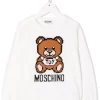 ( Nouvelle Collection ) Moschino Kids Pull En Maille à Logo Intarsia 10101 BIANCO OTTICO -Moschino Kids Soldes Boutique 17996208 37975808 600