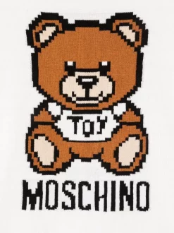 ( Nouvelle Collection ) Moschino Kids Pull En Maille à Logo Intarsia 10101 BIANCO OTTICO -Moschino Kids Soldes Boutique 17996208 37978920 600