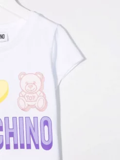 ( Nouvelle Collection ) Moschino Kids 10101 BIANCO OTTICO T-shirt à Imprimé Teddy Bear Enfant -Moschino Kids Soldes Boutique 17997659 37998399 600