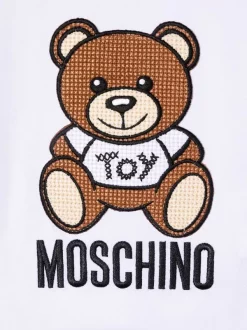 ( Nouvelle Collection ) Moschino Kids 10101 OPTICAL WHITE T-shirt à Motif Teddy Bear Brodé Enfant -Moschino Kids Soldes Boutique 17999655 38011470 600