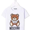 ( Nouvelle Collection ) Moschino Kids 10101 OPTICAL WHITE T-shirt à Motif Teddy Bear Brodé Enfant -Moschino Kids Soldes Boutique 17999655 38011471 600
