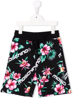 ( Nouvelle Collection ) Moschino Kids 82800 NERO Short De Sport à Fleurs Enfant