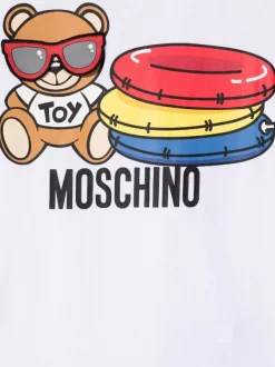 ( Nouvelle Collection ) Moschino Kids 10101 OPTICAL WHITE T-shirt à Motif Teddy Bear Enfant -Moschino Kids Soldes Boutique 18001633 38021176 600