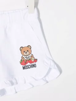 ( Nouvelle Collection ) Moschino Kids Short à Imprimé Teddy Bear 10101 BIANCO OTTICO -Moschino Kids Soldes Boutique 18006140 38009062 600
