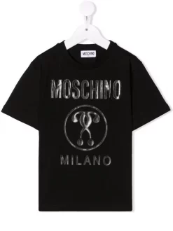 ( Nouvelle Collection ) Moschino Kids 60100 NERO T-shirt à Logo Double Question Mark Embossé Enfant