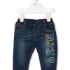 ( Nouvelle Collection ) Moschino Kids 40099 Blu Notte Jean à Logo Brodé Enfant -Moschino Kids Soldes Boutique 18006345 38003500 600