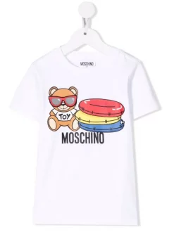 ( Nouvelle Collection ) Moschino Kids 10101 BIANCO OTTICO T-shirt à Imprimé Teddy Bear Enfant