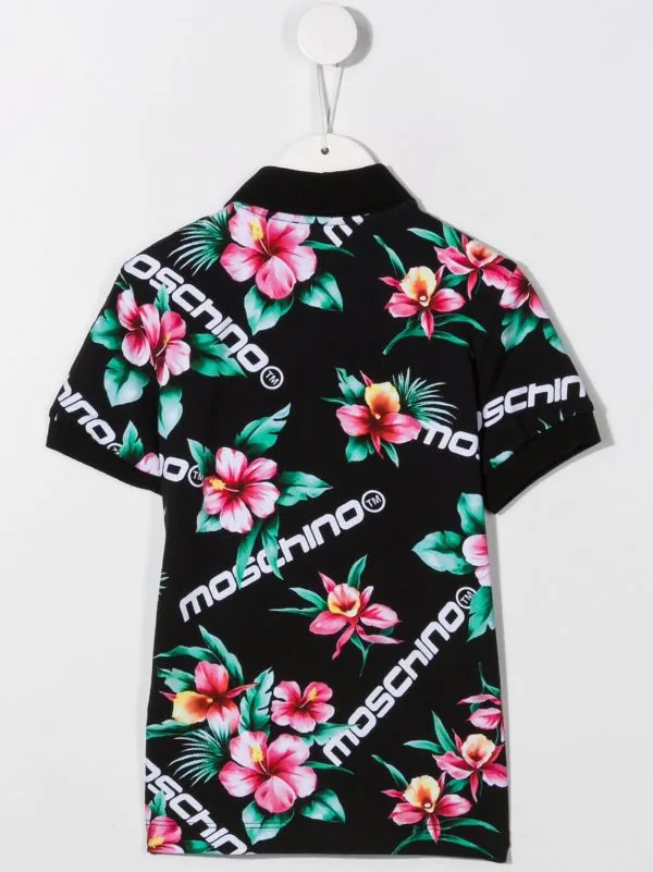 ( Nouvelle Collection ) Moschino Kids 82800 BLACK IBISCUS Polo Fleuri à Logo Imprimé Enfant 4 ( Nouvelle Collection ) Moschino Kids 82800 BLACK IBISCUS Polo Fleuri à Logo Imprimé Enfant – Image 2