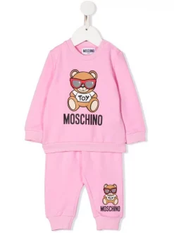 ( Nouvelle Collection ) Moschino Kids 50206 ROSA Survêtement à Motif Teddy Bear Enfant
