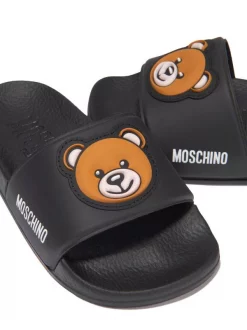 ( Nouvelle Collection ) Moschino Kids Claquettes à Patch Teddy Bear BLACK -Moschino Kids Soldes Boutique 18013863 38570890 600