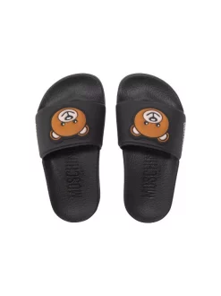 ( Nouvelle Collection ) Moschino Kids Claquettes à Patch Teddy Bear BLACK -Moschino Kids Soldes Boutique 18013863 38615842 600