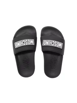 Moschino Kids Claquettes à Patch Logo BLACK WHITE -Moschino Kids Soldes Boutique 18013864 38589451 600