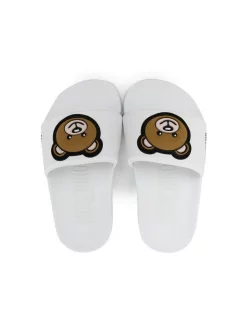Moschino Kids Claquettes Teddy à Logo Appliqué White -Moschino Kids Soldes Boutique 18014631 38862364 600