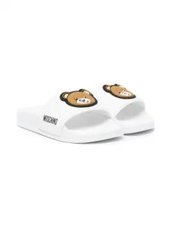 Moschino Kids Claquettes Teddy à Logo Appliqué White