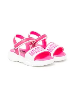 ( Nouvelle Collection ) Moschino Kids Sandales à Logo Imprimé WHITE NEON PINK