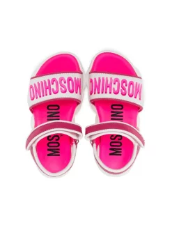 ( Nouvelle Collection ) Moschino Kids Sandales à Logo Imprimé WHITE NEON PINK -Moschino Kids Soldes Boutique 18015210 38436469 600